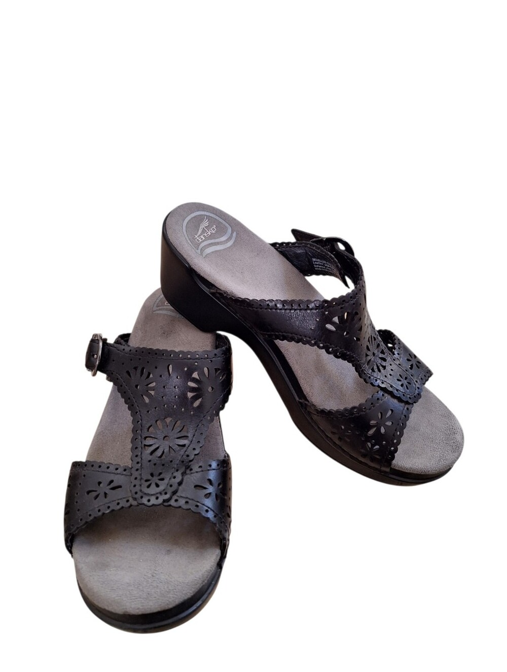 Dansko Sapphire Black Leather Cut Out Stitched Clog Sandals Mules EU 39 US 8.5/9